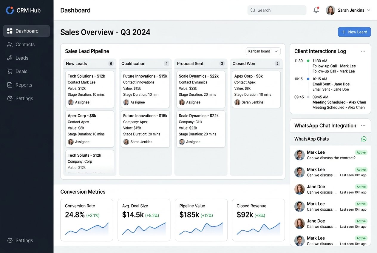 CRM Development enterprise software dashboard mockup